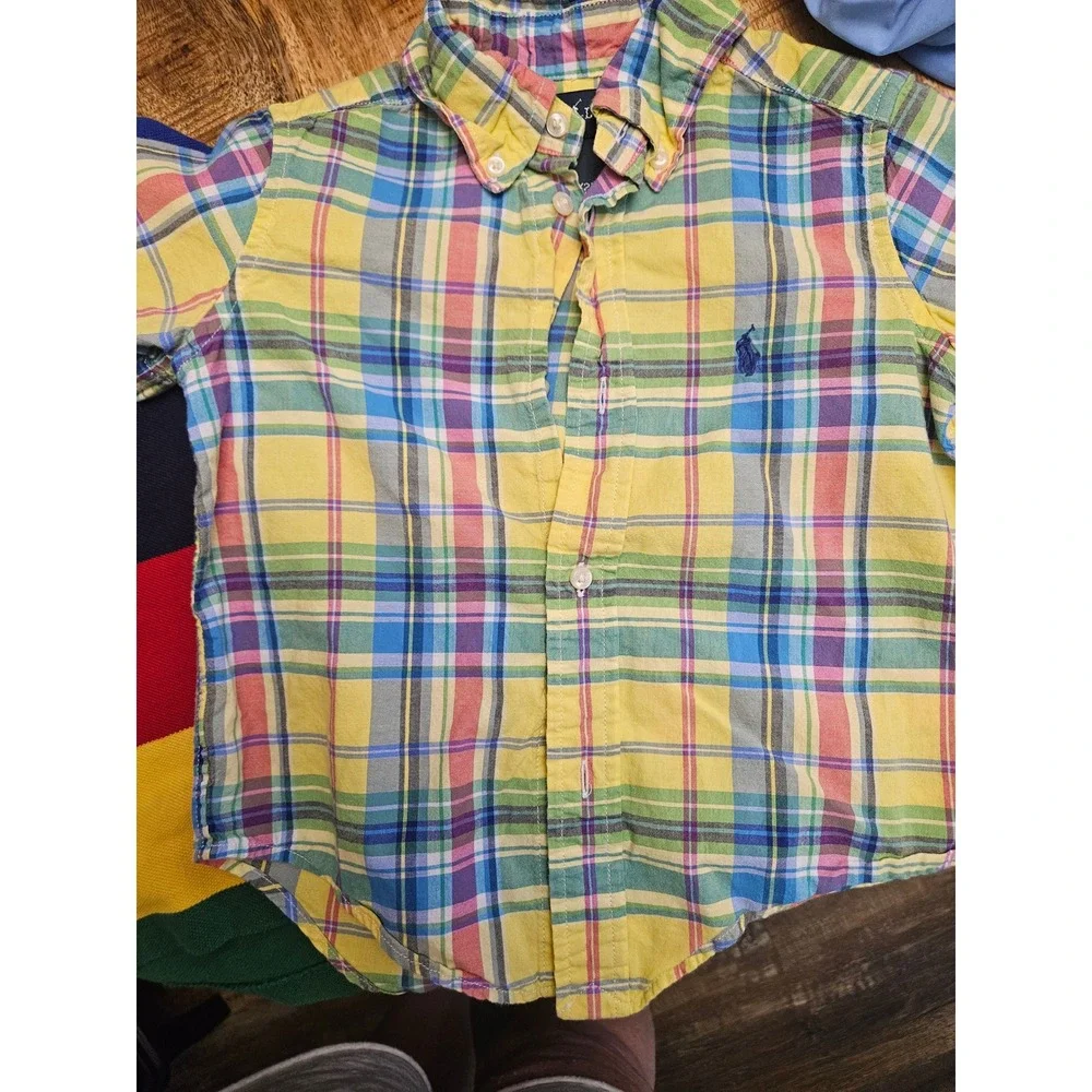 Polo Ralph Lauren Boys 2T Shirt Bundle Plaid Button Down & Colorblock Polo 2pc